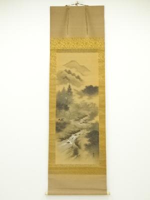 栖城筆　山水　肉筆絹本掛軸